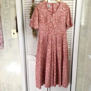 {Vintage Laura Ashley} Pink Floral Prairie Dress M